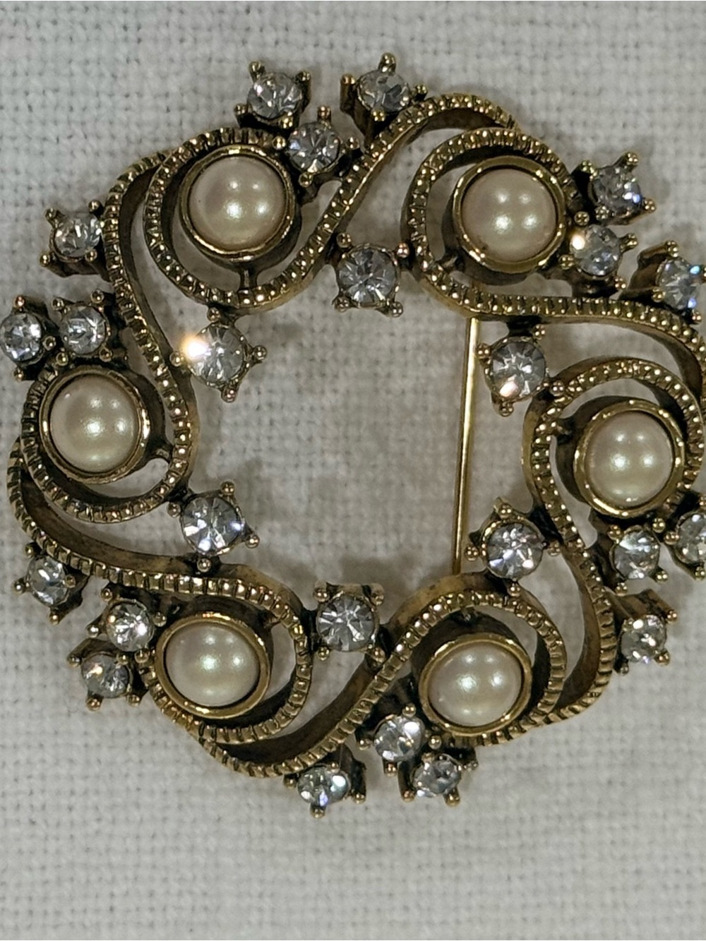 Monet Gold-Tone Faux Pearl & Crystal Wreath Brooch